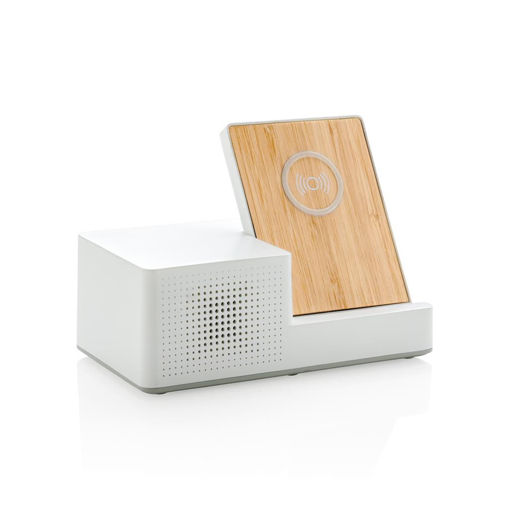 5W Bamboo desk wireless charger with speaker