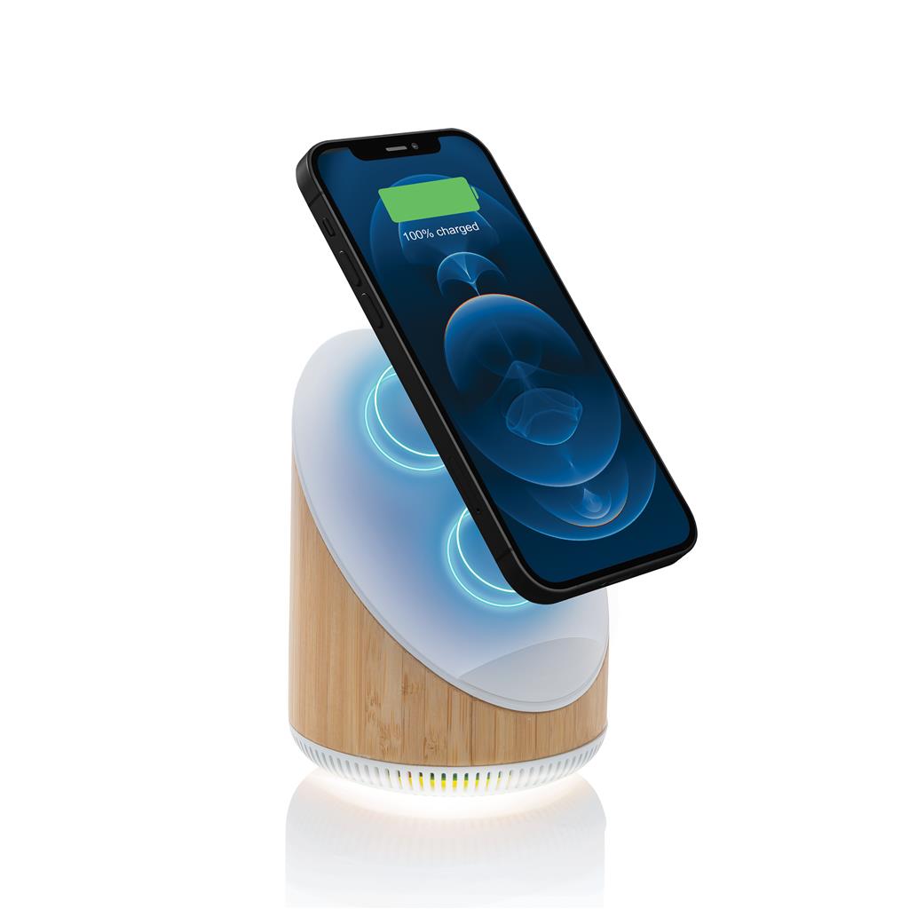 Oval bamboo 5W speaker with 15W wireless charger